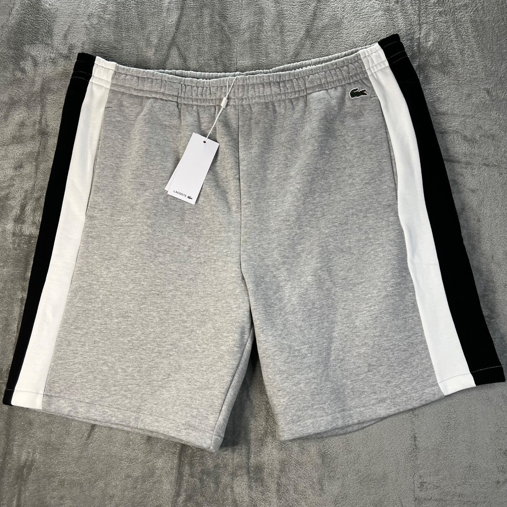 Lacoste Regular Fit Shorts Mens 3XL Grey Black White Striped Cotton Sweat Shorts